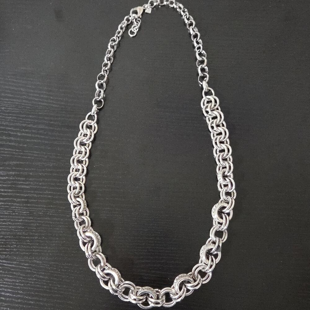 Banana Republic Silver Tone Chunky Chain Necklace Rhinestone Statement